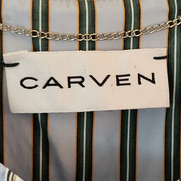 Rare! Carven Blue Striped Layered 3/4 Sleeve Poplin Shirtdress - Sz 38  (US S-M) - Picture 4 of 7